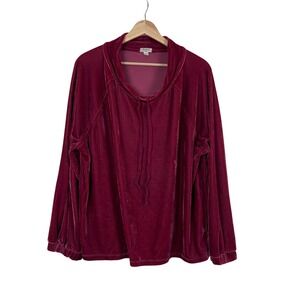 Dylan Burgundy Velvet Cowl Neck Long Sleeve Pullover Top Women's‎ Large